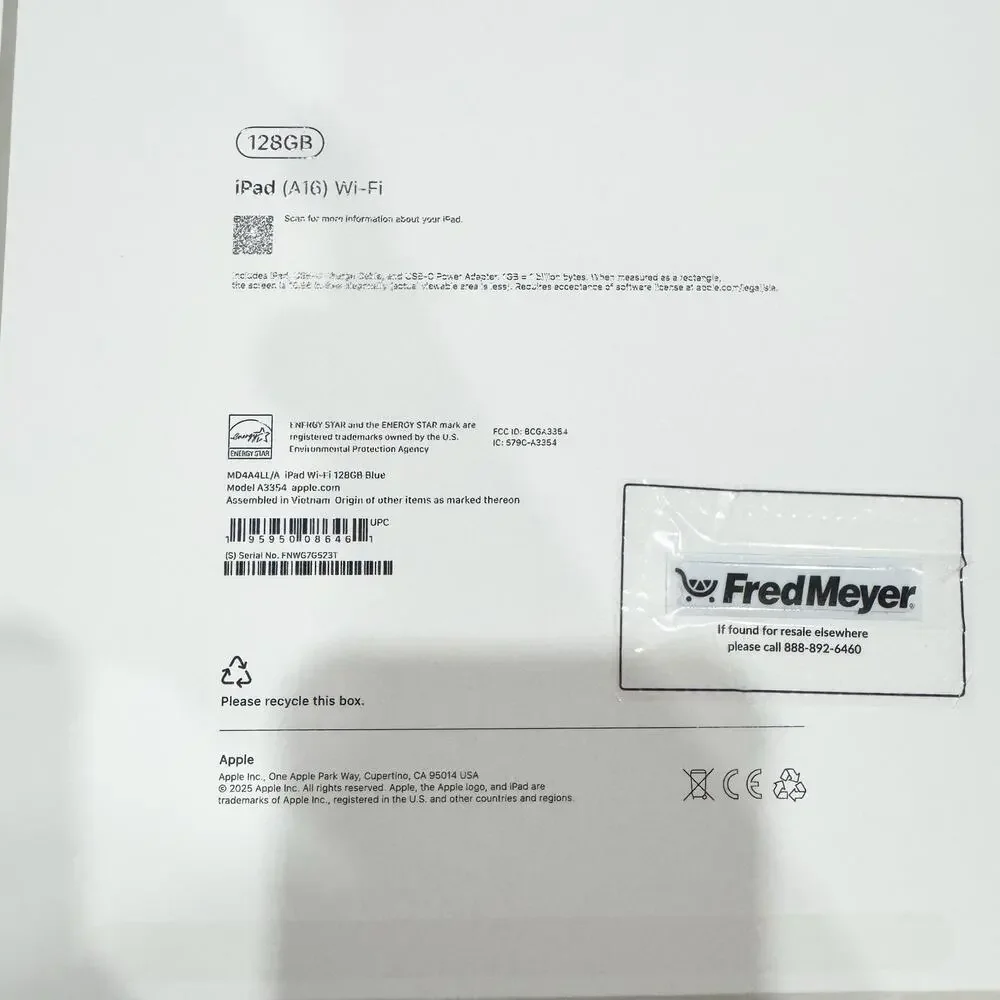Ipad A16 Empty Box Only For Blue 128GB Tablet